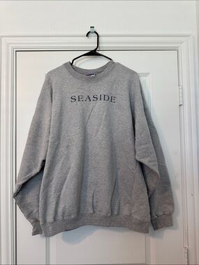 Hanes Light Gray Crewneck Sweatshirt with Navy 'SEASIDE' Print